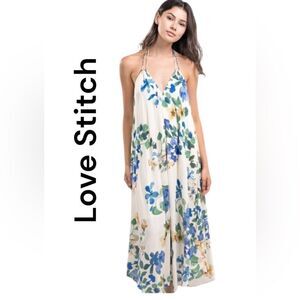 Lovestitch Floral Halter‎ Tie Midi Maxi Dress Sz S/M